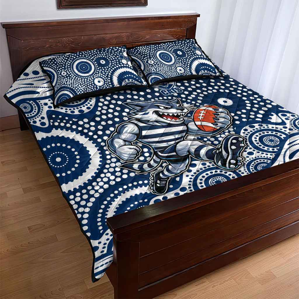Geelong Cats Quilt Bed Set Aboriginal Dot Pattern - Football Mascot Heritage Pride