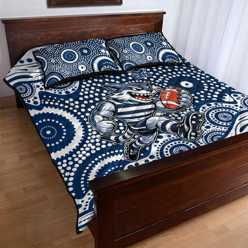 Geelong Cats Quilt Bed Set Aboriginal Dot Pattern - Football Mascot Heritage Pride