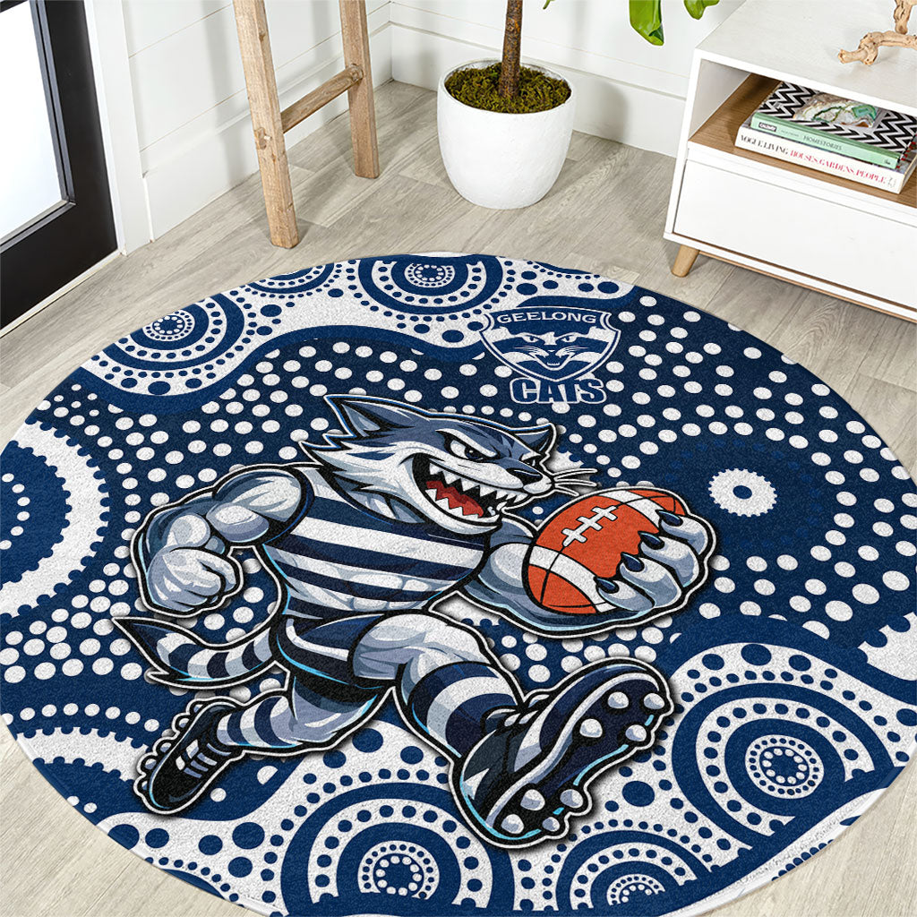 Geelong Cats Round Carpet Aboriginal Dot Pattern - Football Mascot Heritage Pride