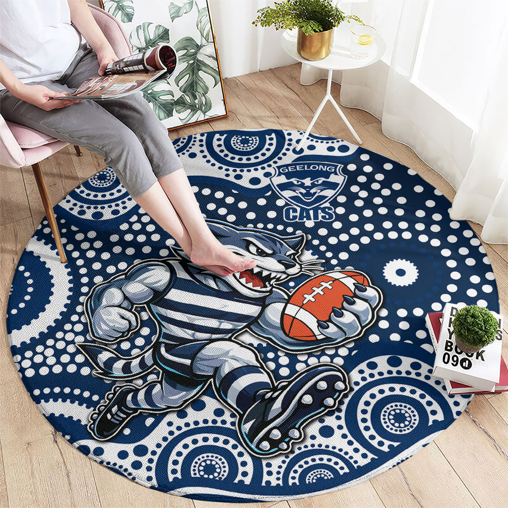 Geelong Cats Round Carpet Aboriginal Dot Pattern - Football Mascot Heritage Pride