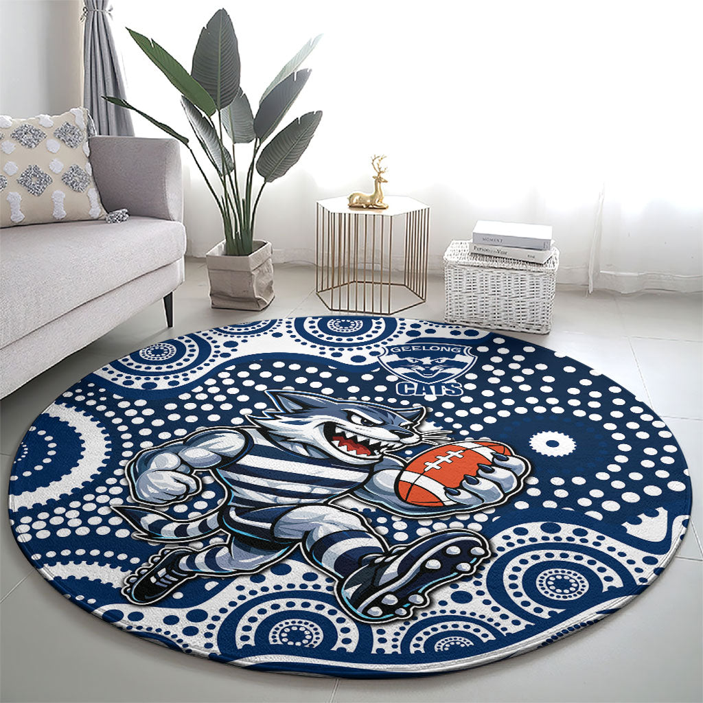 Geelong Cats Round Carpet Aboriginal Dot Pattern - Football Mascot Heritage Pride