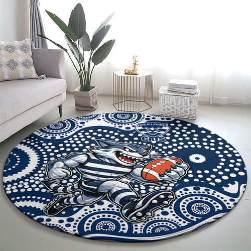 Geelong Cats Round Carpet Aboriginal Dot Pattern - Football Mascot Heritage Pride