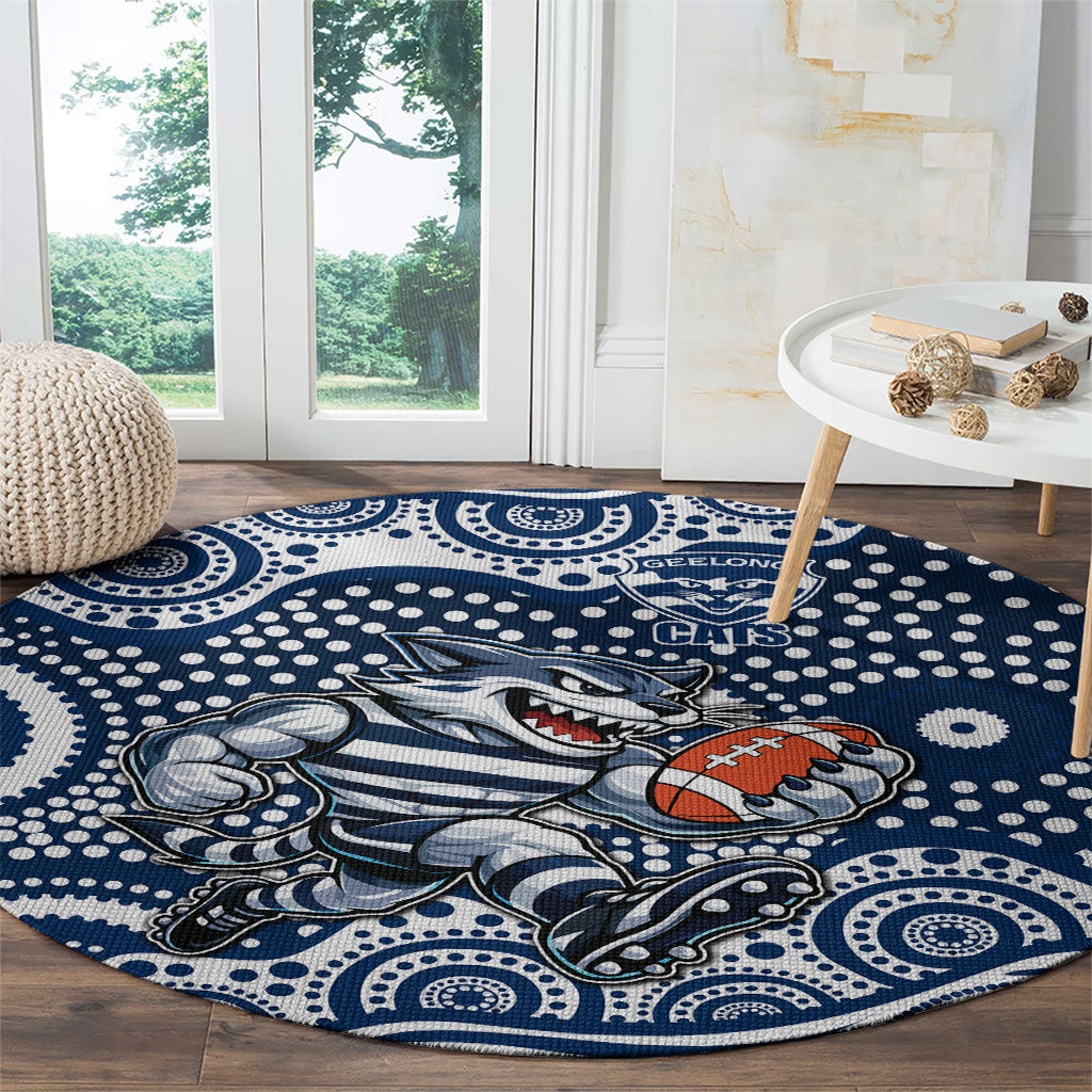 Geelong Cats Round Carpet Aboriginal Dot Pattern - Football Mascot Heritage Pride
