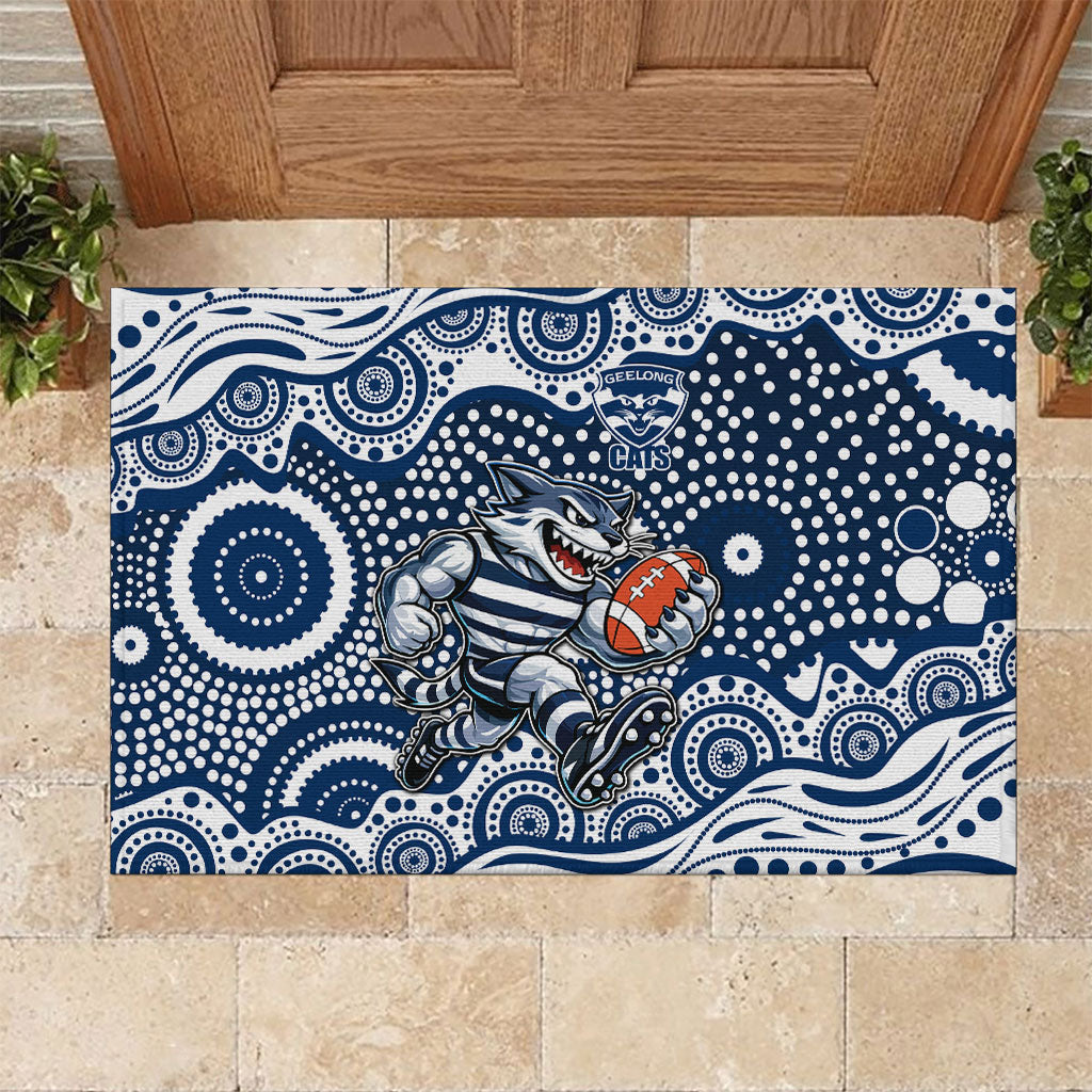 Geelong Cats Rubber Doormat Aboriginal Dot Pattern - Football Mascot Heritage Pride