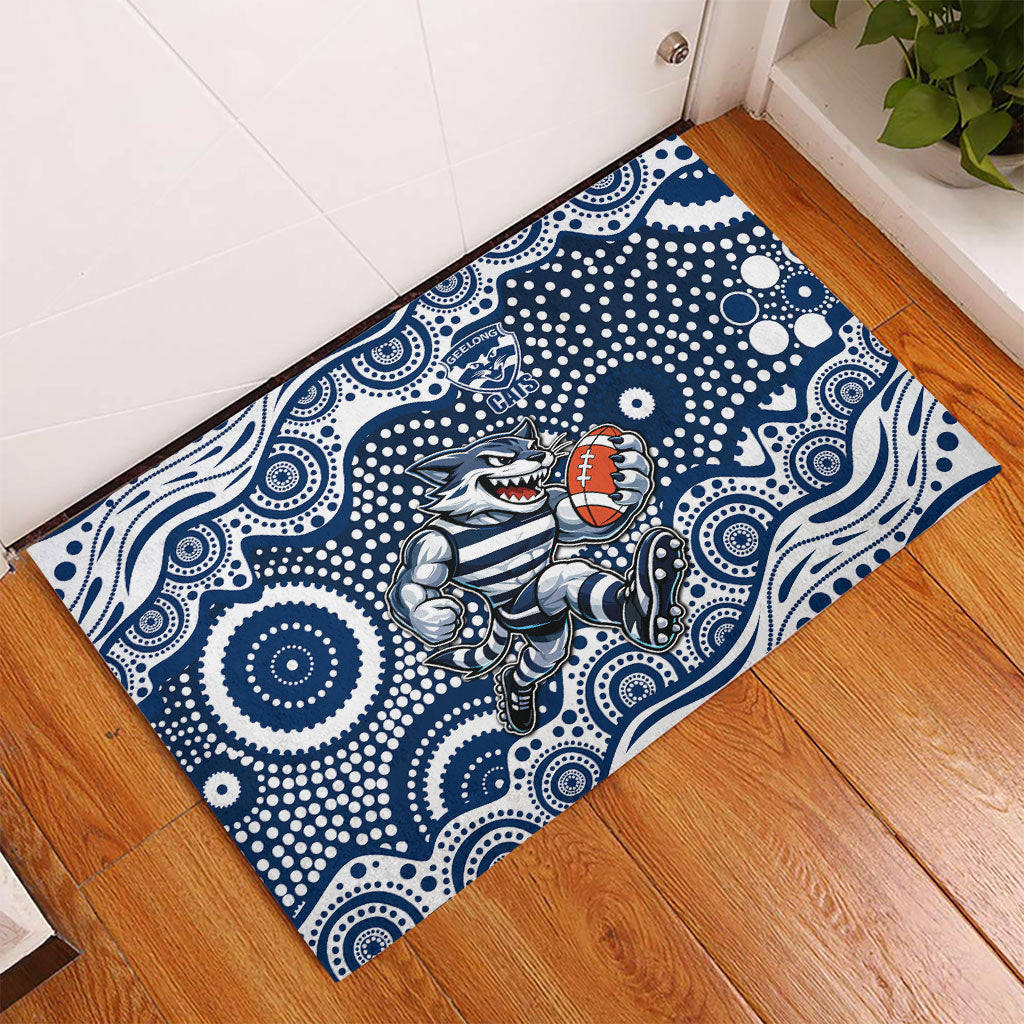 Geelong Cats Rubber Doormat Aboriginal Dot Pattern - Football Mascot Heritage Pride