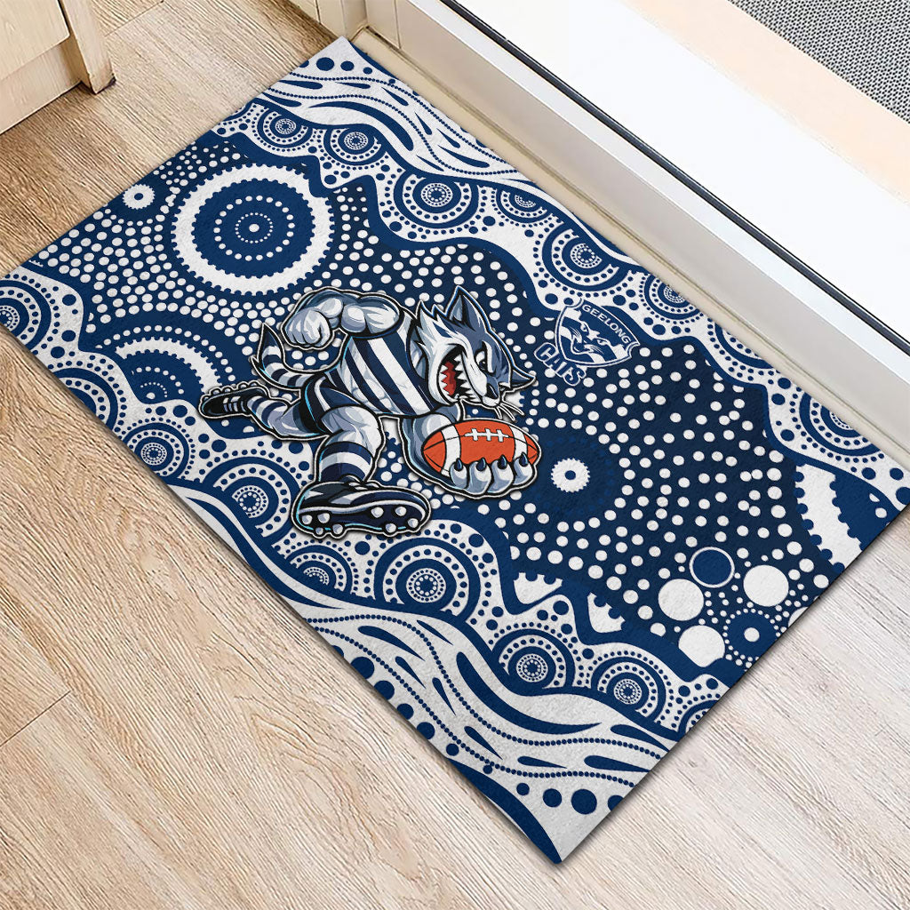 Geelong Cats Rubber Doormat Aboriginal Dot Pattern - Football Mascot Heritage Pride