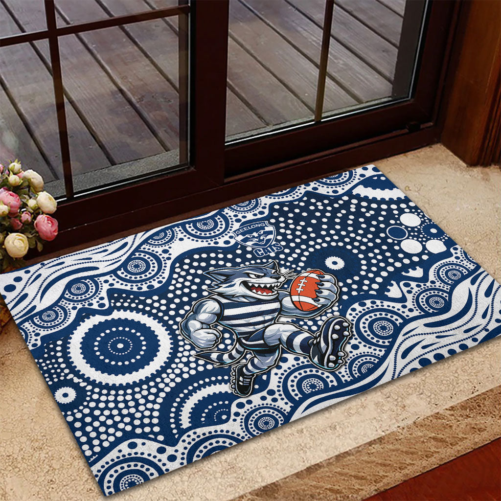 Geelong Cats Rubber Doormat Aboriginal Dot Pattern - Football Mascot Heritage Pride