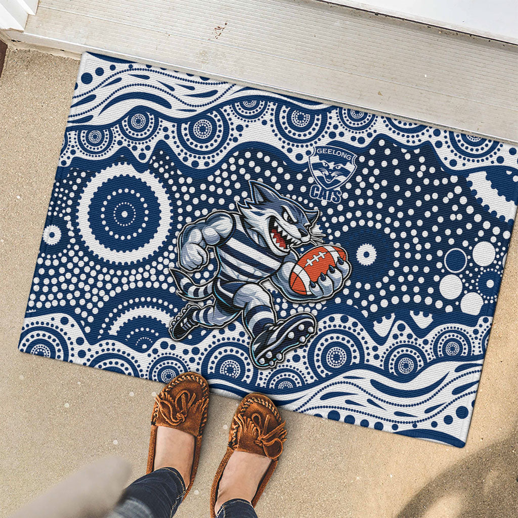 Geelong Cats Rubber Doormat Aboriginal Dot Pattern - Football Mascot Heritage Pride