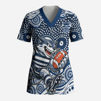 Geelong Cats Scrub Top Aboriginal Dot Pattern - Football Mascot Heritage Pride