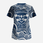 Geelong Cats Scrub Top Aboriginal Dot Pattern - Football Mascot Heritage Pride
