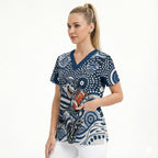 Geelong Cats Scrub Top Aboriginal Dot Pattern - Football Mascot Heritage Pride