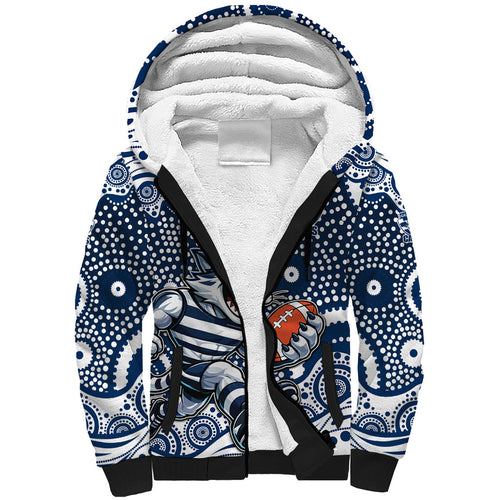 Geelong Cats Sherpa Hoodie Aboriginal Dot Pattern - Football Mascot Heritage Pride