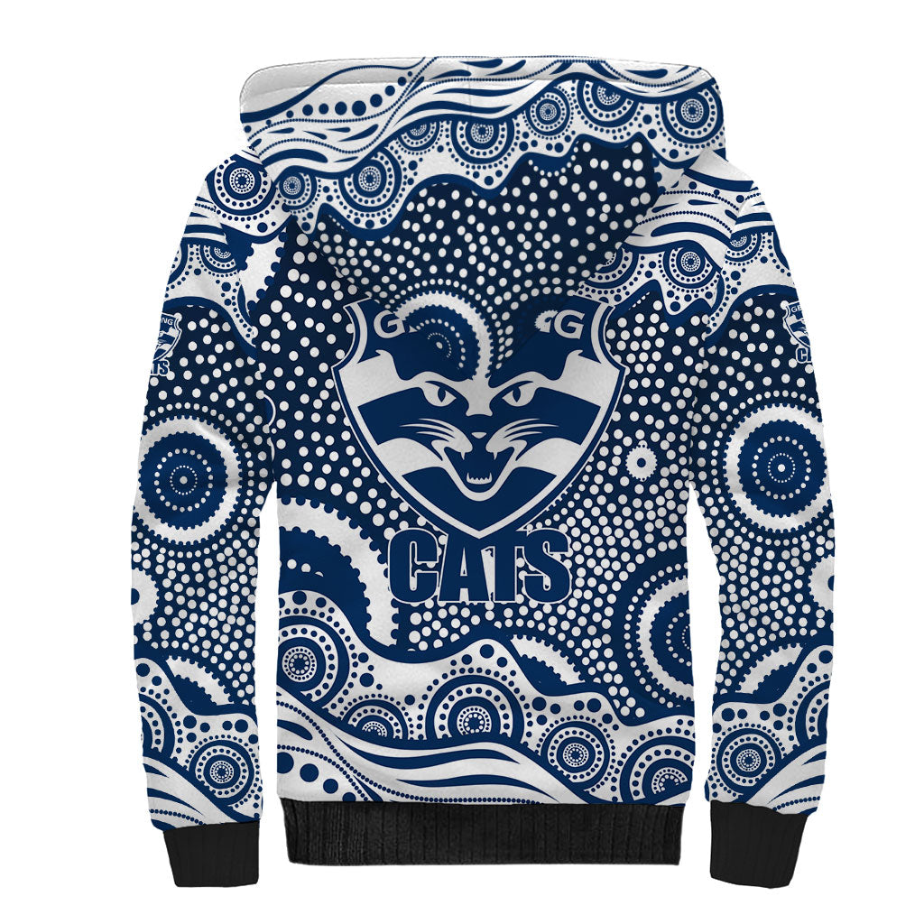 Geelong Cats Sherpa Hoodie Aboriginal Dot Pattern - Football Mascot Heritage Pride
