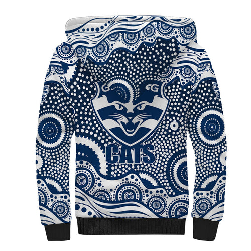 Geelong Cats Sherpa Hoodie Aboriginal Dot Pattern - Football Mascot Heritage Pride