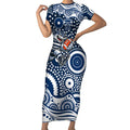 Geelong Cats Short Sleeve Bodycon Dress Aboriginal Dot Pattern - Football Mascot Heritage Pride