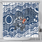 Geelong Cats Shower Curtain Aboriginal Dot Pattern - Football Mascot Heritage Pride