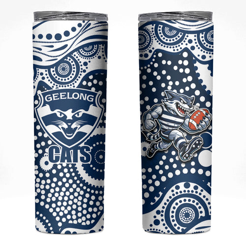 Geelong Cats Skinny Tumbler Aboriginal Dot Pattern - Football Mascot Heritage Pride