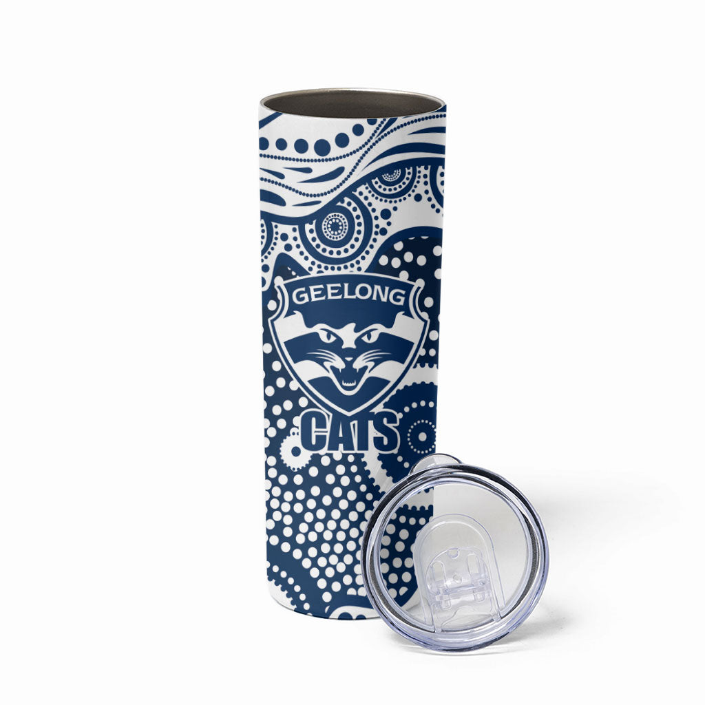 Geelong Cats Skinny Tumbler Aboriginal Dot Pattern - Football Mascot Heritage Pride