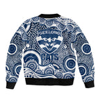 Geelong Cats Sleeve Zip Bomber Jacket Aboriginal Dot Pattern - Football Mascot Heritage Pride