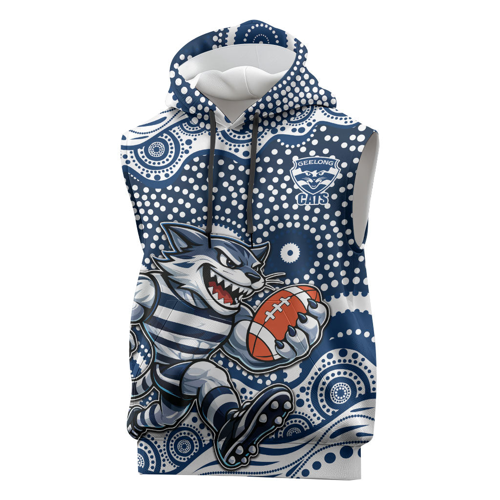 Geelong Cats Sleeveless Hoodie Aboriginal Dot Pattern - Football Mascot Heritage Pride