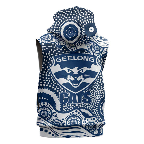 Geelong Cats Sleeveless Hoodie Aboriginal Dot Pattern - Football Mascot Heritage Pride