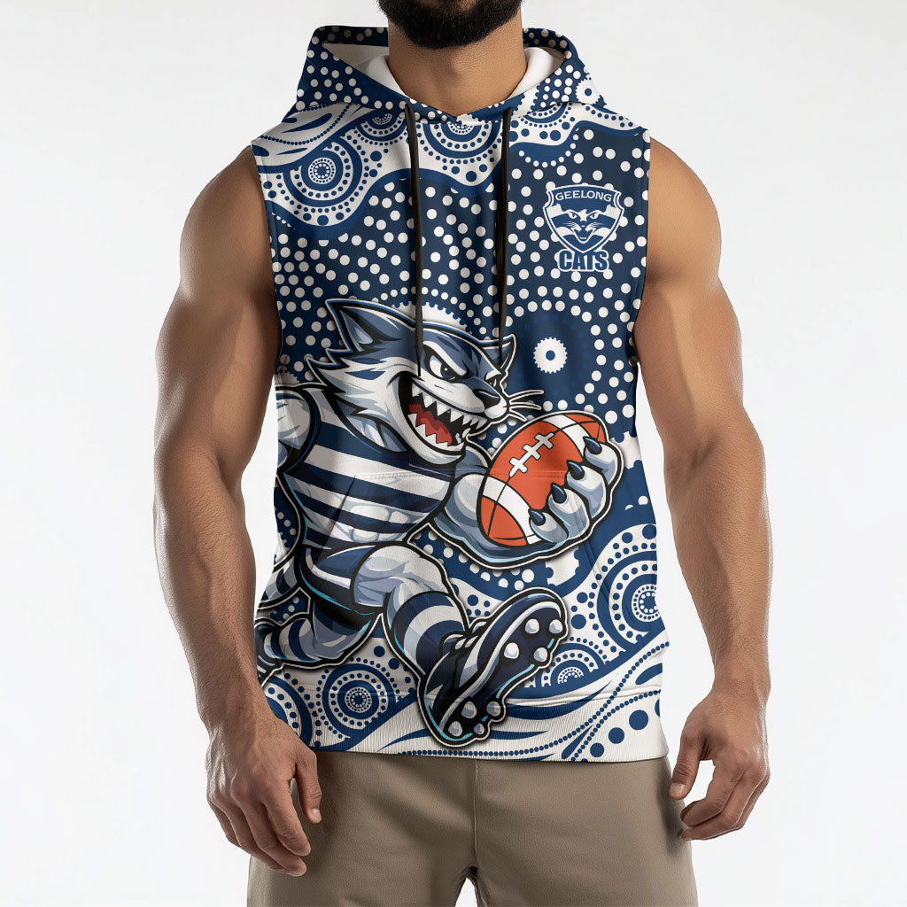 Geelong Cats Sleeveless Hoodie Aboriginal Dot Pattern - Football Mascot Heritage Pride
