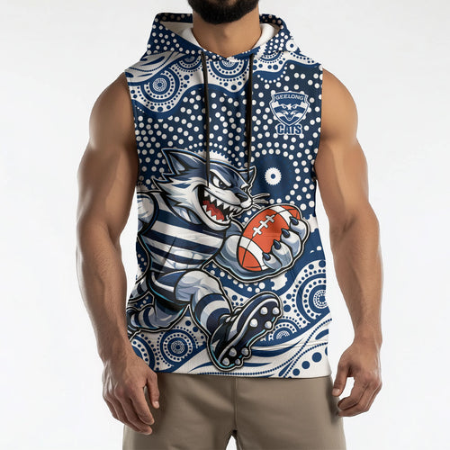 Geelong Cats Sleeveless Hoodie Aboriginal Dot Pattern - Football Mascot Heritage Pride