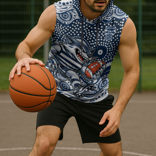 Geelong Cats Sleeveless Hoodie Aboriginal Dot Pattern - Football Mascot Heritage Pride