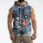 Geelong Cats Sleeveless Zip Hoodie Aboriginal Dot Pattern - Football Mascot Heritage Pride