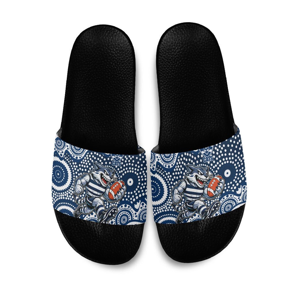 Geelong Cats Slide Sandals Aboriginal Dot Pattern - Football Mascot Heritage Pride