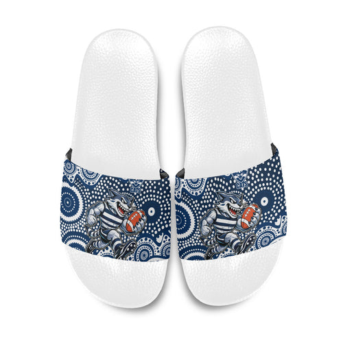 Geelong Cats Slide Sandals Aboriginal Dot Pattern - Football Mascot Heritage Pride