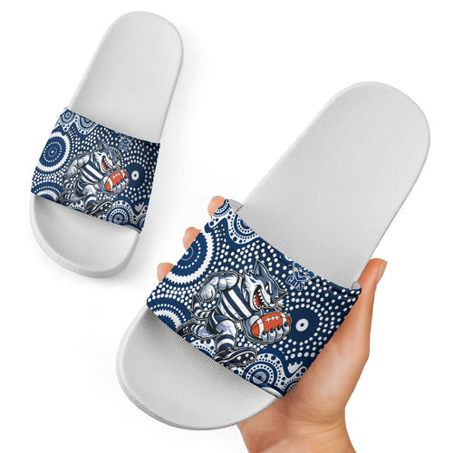 Geelong Cats Slide Sandals Aboriginal Dot Pattern - Football Mascot Heritage Pride