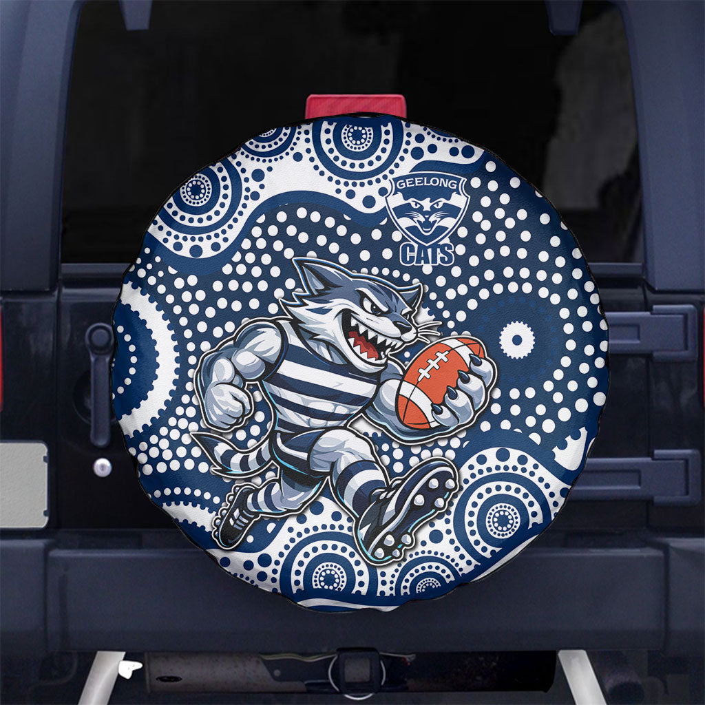 Geelong Cats Spare Tire Cover Aboriginal Dot Pattern - Football Mascot Heritage Pride