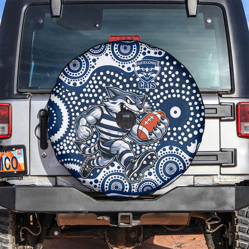 Geelong Cats Spare Tire Cover Aboriginal Dot Pattern - Football Mascot Heritage Pride