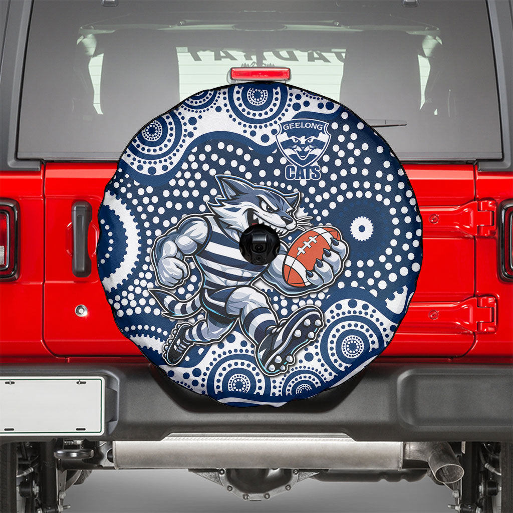 Geelong Cats Spare Tire Cover Aboriginal Dot Pattern - Football Mascot Heritage Pride