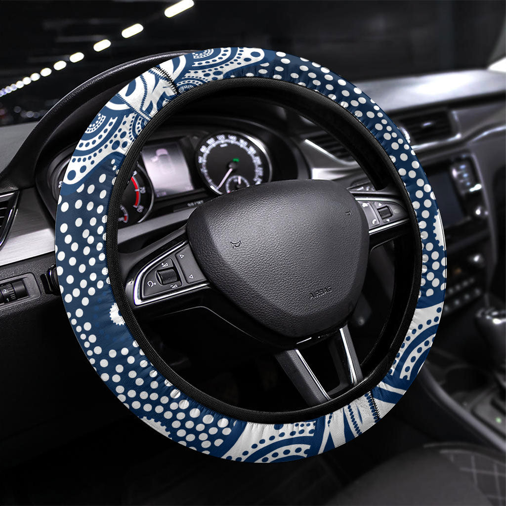 Geelong Cats Steering Wheel Cover Aboriginal Dot Pattern - Football Mascot Heritage Pride