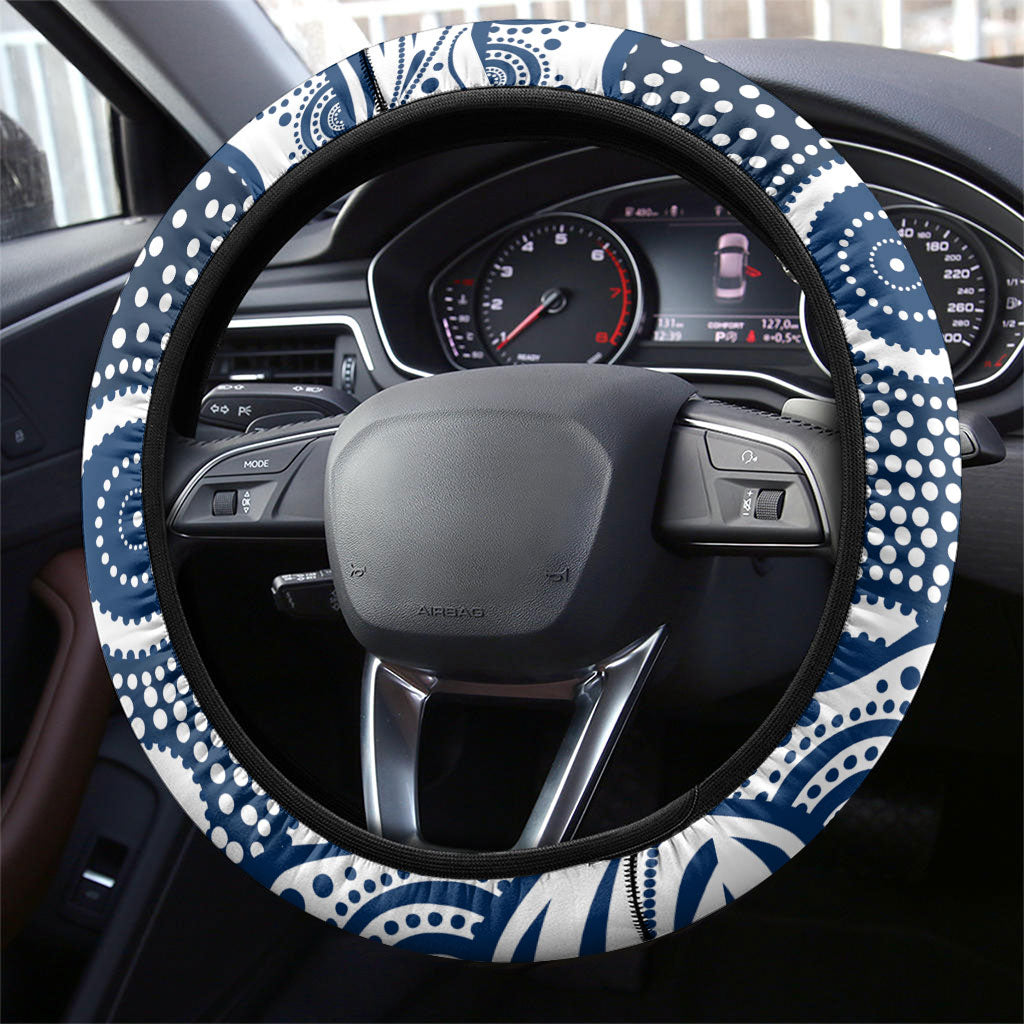 Geelong Cats Steering Wheel Cover Aboriginal Dot Pattern - Football Mascot Heritage Pride