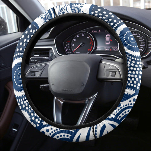 Geelong Cats Steering Wheel Cover Aboriginal Dot Pattern - Football Mascot Heritage Pride