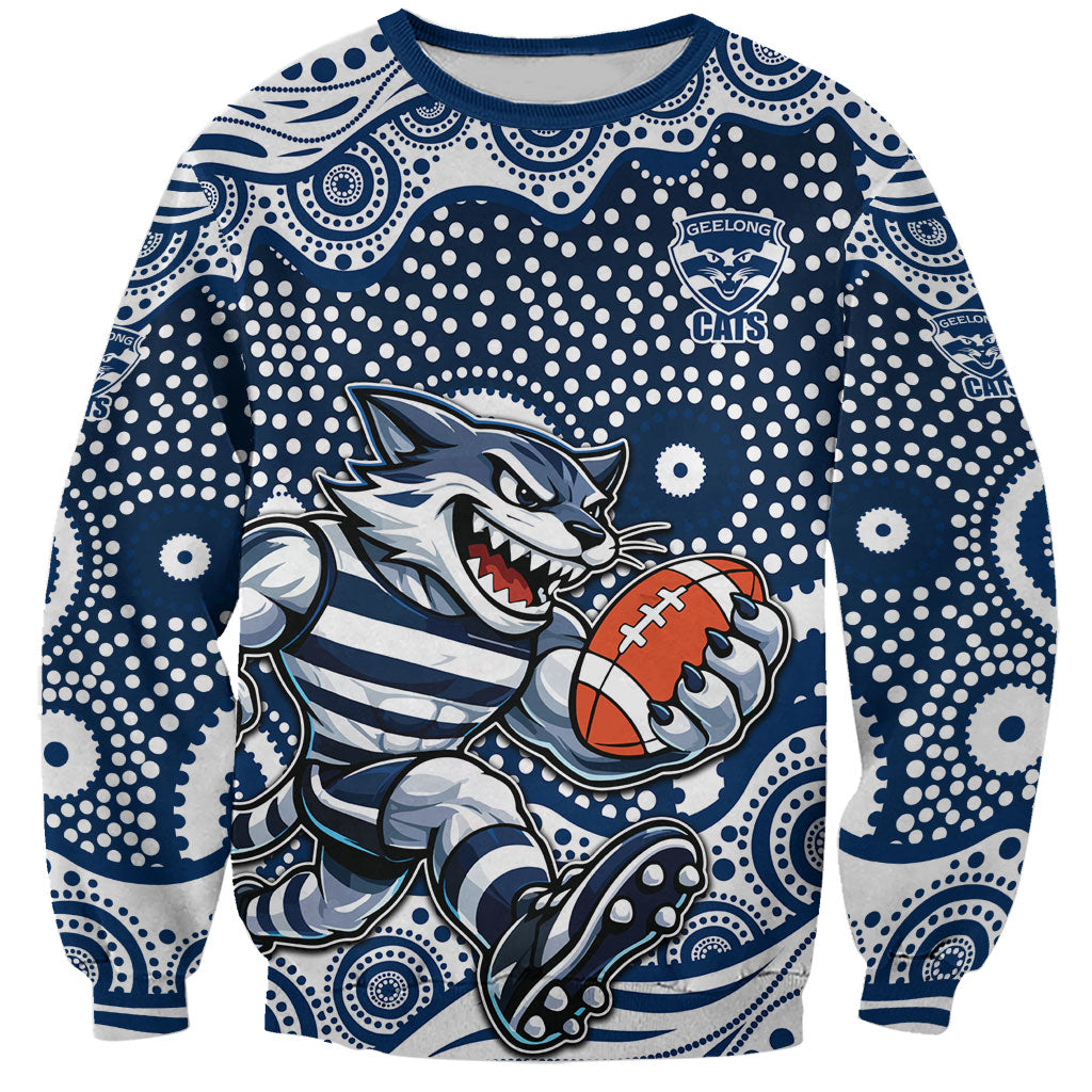 Geelong Cats Sweatshirt Aboriginal Dot Pattern - Football Mascot Heritage Pride