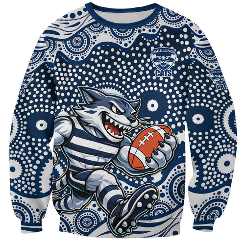 Geelong Cats Sweatshirt Aboriginal Dot Pattern - Football Mascot Heritage Pride