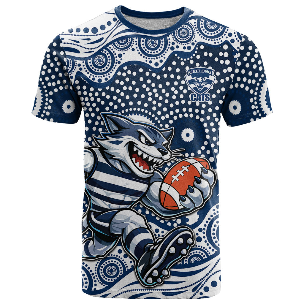 Geelong Cats T Shirt Aboriginal Dot Pattern - Football Mascot Heritage Pride