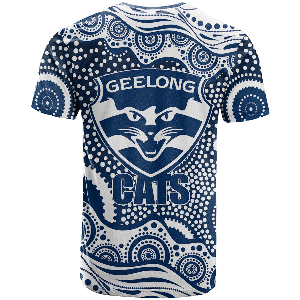 Geelong Cats T Shirt Aboriginal Dot Pattern - Football Mascot Heritage Pride