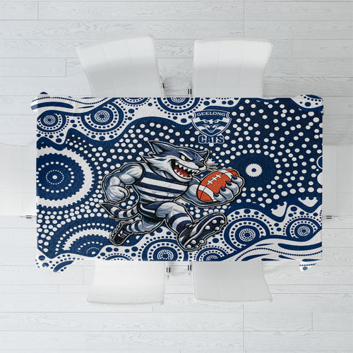 Geelong Cats Tablecloth Aboriginal Dot Pattern - Football Mascot Heritage Pride