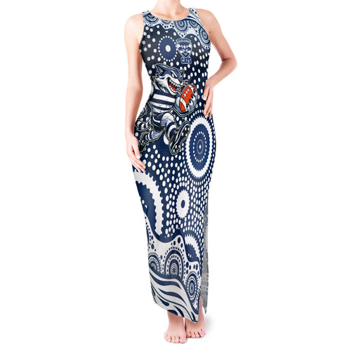 Geelong Cats Tank Maxi Dress Aboriginal Dot Pattern - Football Mascot Heritage Pride