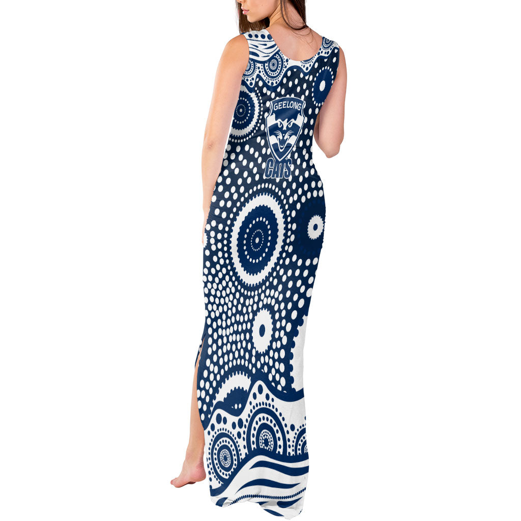 Geelong Cats Tank Maxi Dress Aboriginal Dot Pattern - Football Mascot Heritage Pride