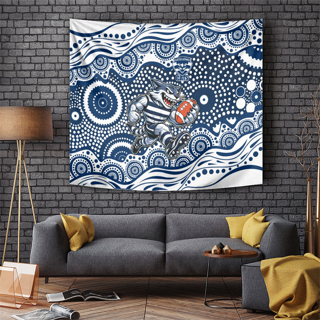 Geelong Cats Tapestry Aboriginal Dot Pattern - Football Mascot Heritage Pride