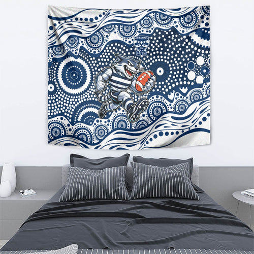Geelong Cats Tapestry Aboriginal Dot Pattern - Football Mascot Heritage Pride