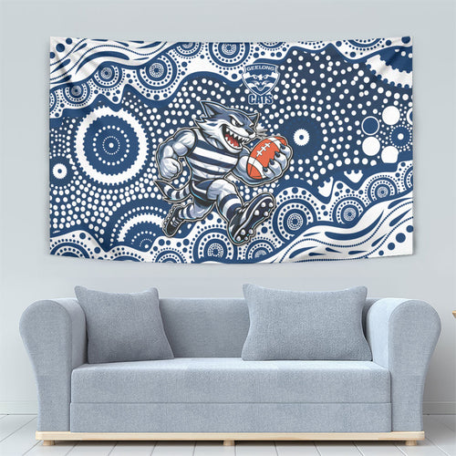 Geelong Cats Tapestry Aboriginal Dot Pattern - Football Mascot Heritage Pride