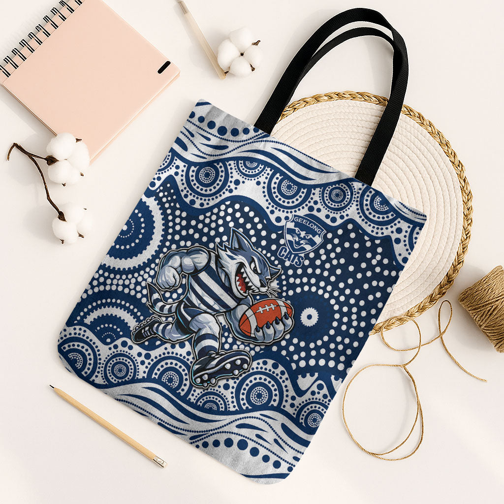 Geelong Cats Tote Bag Aboriginal Dot Pattern - Football Mascot Heritage Pride