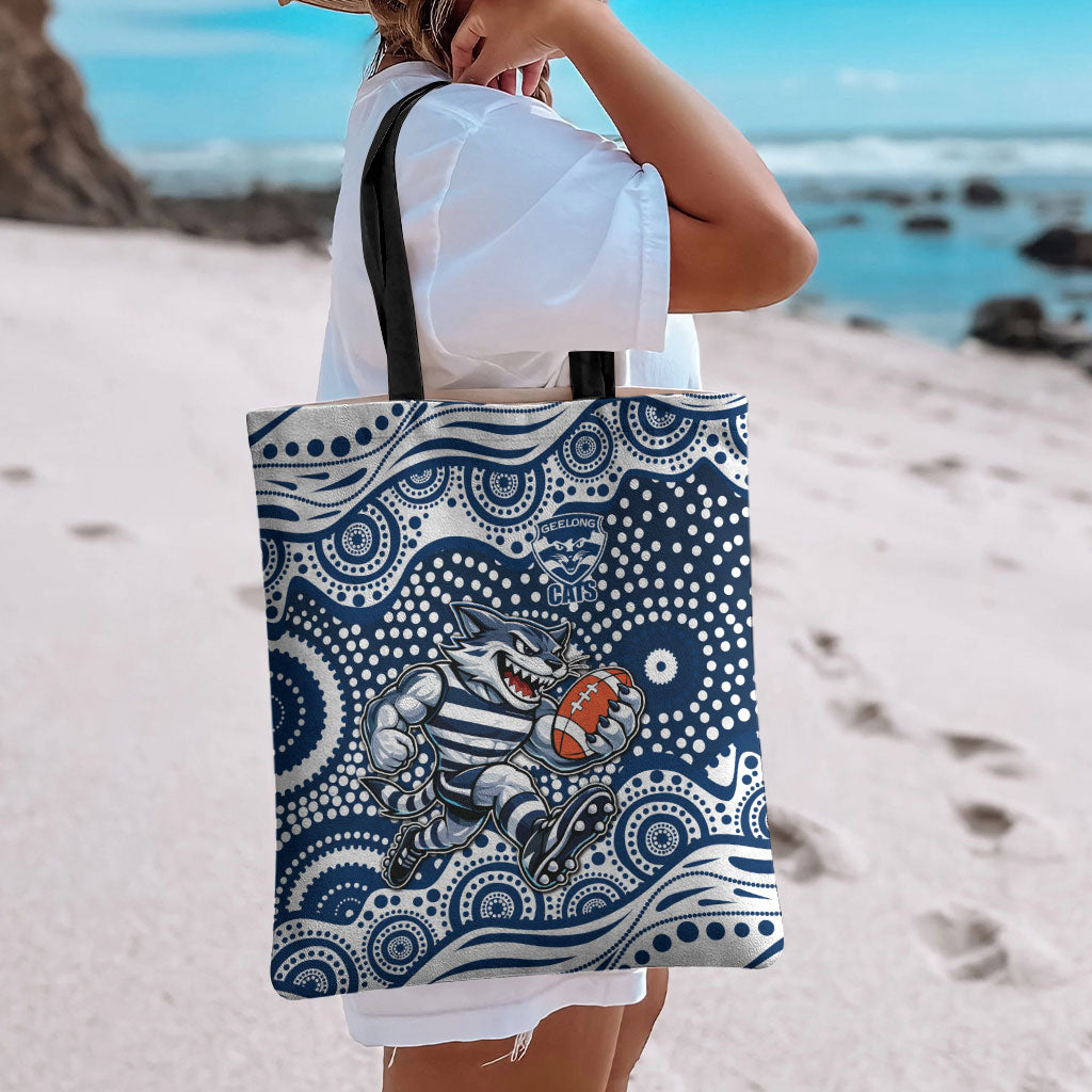 Geelong Cats Tote Bag Aboriginal Dot Pattern - Football Mascot Heritage Pride